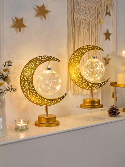 1pc LED Decorative Elegant Mubarak Lantern, Battery Powered LED Lamp Suitable For Celebrations, Bedroom Decor And Holiday Gifts
