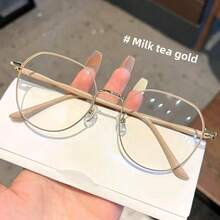 1副女士学生轻便圆形脸型展示眼镜，平面无度数，素框 - 奶茶金 - 查看 7