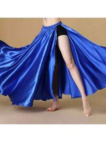 Chân váy maxi khiêu vũ thời trang, chân váy phồng xẻ tà đôi bằng satin dành cho nữ, thích hợp cho múa bụng, flamenco, nhạc rock. - Nhiều màu - Xem 20