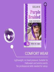 EELHOE 1pc Purple Braided Hair Extension, Natural & Convenient For Daily & Festival Styling - Multicolor - View 6