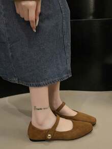 Women's Flat Mary Jane Shoes, Soft Sole Suede, Elegant Comfortable Single Strap, New Autumn Fairy Style - Camel - View 4