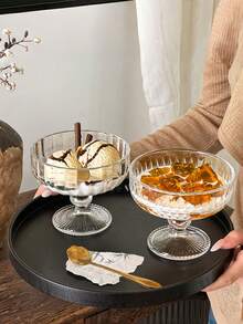 1 pieza Tazón de vidrio con estilo retro e INS para helado, yogur, postre, batido y pudín - transparente - Ver 11