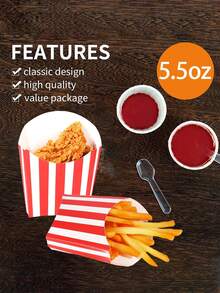 20/10pcs/1pc French Fry Paper Box, 5.5oz, Red & White Striped French Fry Box, Small Paper French Fry/Onion Ring/Popcorn Container - Black and White Vertical Stripes - View 2