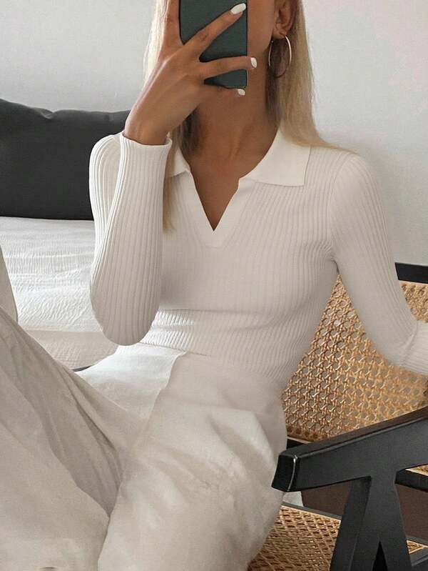 Livesso Solid Ribbed Knit Sweater,Long Sleeve Tops,Fall Clothes