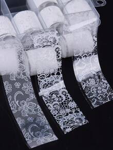1Box White Lace Nail Art Foils Set Nail Transfer Sticker Flower Petal Retro Laces Transfer Paper DIY Manicure Nail Decoration Accessories (Adhesive Not Included) Nails Nail Supplies - White - View 10