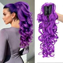 Purple Synthetic Fiber Material Ponytail Wig With A Tight Grip. It Has A Curly, Large Wave Style And Is Suitable For Wearing On Various Occasions Such As Christmas. - Multicolor - View 2