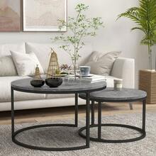 Nest Of Tables, Round Coffee Table Set Of 2, Coffee Tables With Steel Frame For Living Room - Cement Grey - View 9
