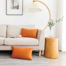 1个/2个装 万圣节主题装饰抱枕套，天鹅绒材质，适用于沙发、卧室、客厅、户外，尺寸：12x20英寸（30x50厘米）/18x18英寸（45x45厘米），橙色 - 橘色 - 查看 4