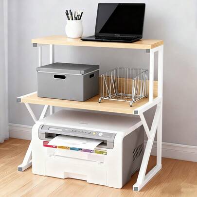 3 Tier Desktop Printer Stand With Storage Shelf (68*55*37cm/27*22*15in) , Sturdy K-Shape Design Home Office Organizer,Space Saving Printer Table Suitable For Home And Office,Holds Printers, Scanners, And More, Printer Storage, Desktop Accessory, Modern Aesthetic, Durable Construction.