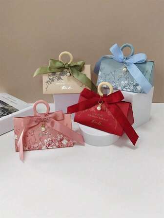 10Pcs Small & Large Multicolor Holiday Gift Boxes With Bow, European Style Triangular Ribbon Design For Christmas Thanksgiving Mother's Day Wedding Birthday Party Favors - Jewelry Candles Muffins Spring Wedding Season Anniversary Gift Packaging