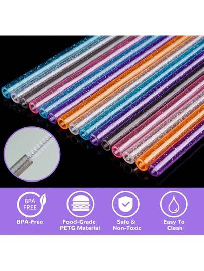 14 Pacotes de Canudos Reserva para Copos de Viagem de 40oz, 30oz, 20oz, 14oz, Canudos Reutilizáveis com Glitter e Escova Compatíveis com Acessórios de Caneca . Também pode ser usado com outros copos. (O conjunto inclui conjuntos de 14 peças, 7 peças e 3 peças.)