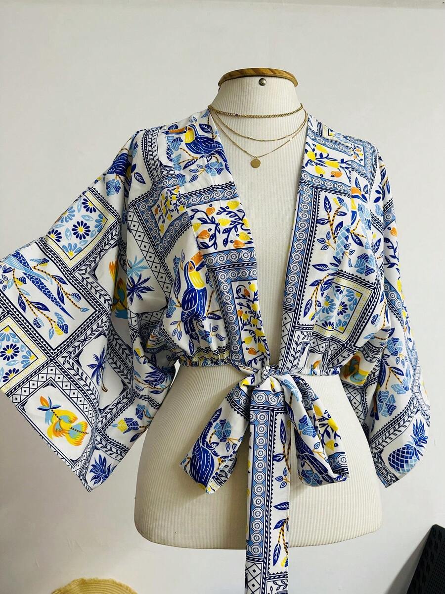 KISTYLE Crepe Blouse With Batwing Sleeves And Tie Detail - 淺藍色 - 查看 1