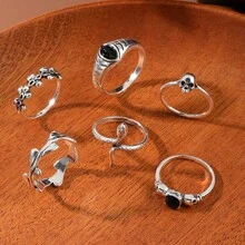 6PCS Skull Snake Geometric Cross Fashion Retro Vintage Personality Temperament High-End Ring Set - 58-2149 款式五 - 查看 3
