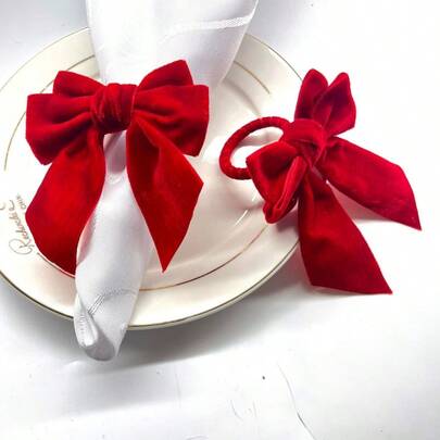 1/6pcs Elegant Red Bow Napkin Rings - Made Of ABS Material, Suitable For Valentine's Day, Wedding, Party And Daily Dining - Tabletop Decor, Napkin Holder, Party Tableware Setting - Durable And Easy To Clean, Fashionable Dinnerware, Polished Surface, Home & Entertainment Accessories