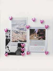 6个可爱心形冰箱贴，粉色冰箱贴，小巧心形装饰磁贴套装，适用于冰箱白板照片装饰、浪漫装饰、特别夜晚、周年纪念日装饰、情人节派对用品、创意3D家居留言板磁贴、粉色心形花朵磁贴 - 彩色 - 查看 8