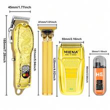 HIENA 4-In-1 Professional Hair Clippers & Beard Grooming Kit, Cordless Electric Hair Trimmer For Men, USB Charging & Digital Display, Hair Tools For Men, Portable Electric Shavers, Household Barber Supplies, Christmas Dad Gifts, Men's Gifts - 金色 - 查看 3