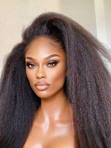 Glueless Wig Kinky Straight Blend Hair Lace Front Wigs 13x4 Transparent Lace Pre Cut Pre Plucked Invisible Knots Wear And Go Yaki Straight Wig For Women 180% Density Christmas Gifts All Season (Bob Wigs 8-16inch Long Wigs 18-36 Inchs) - Natural & Black - View 7