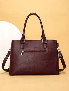 Retro Minimalist Large Capacity Fashion Student/Work Commute Tote Bag - Burgundy - View 4