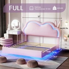 Floating Upholstered Bed Frame With LED Light, Cute Cloud Headboard For Girls, Sturdy Construction, Easy Assembly, No Box Spring Needed - Hồng - Xem 5