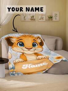 1pc Personalized Custom Blanket With Little Lion Pattern, Photo Design Baby Blanket, Commemorative Baby Shower Gift - Multicolor - View 7