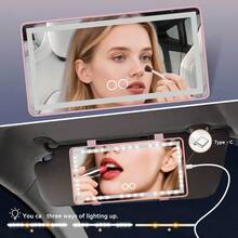 Car Mirror Visor Vanity With Rechargeable LED Light - 3 Light Modes & Dimmable Touch Screen- Girly Pink Car Accessories For Women Interior- Large Clip On SunVisor Passenger Side Mirror, Pink - Mặc định - Xem 2