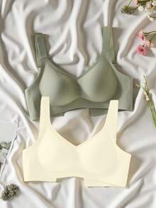 2件套简约舒适女士运动文胸，无钢圈，纯色 - 彩色 - 查看 2