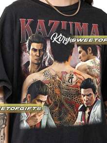 Limited Kazuma Kiryu Yakuza Tshirt Vintage Unisex Shirt - 黑色 - 查看 1