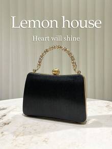 1 pièce Sac à main de soirée élégant décoré de strass noirs, sac de soirée formel à la mode pour femmes avec bandoulière amovible, convient pour le mariage, la fête, le banquet et d'autres occasions, excellent cadeau pour les femmes - Noir - Voir 4