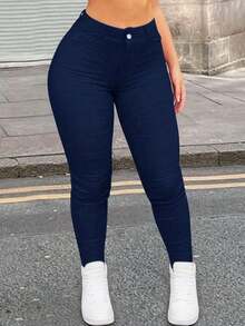 Apperloth A 加大高腰口袋拉链门襟纯色紧身裤音乐节