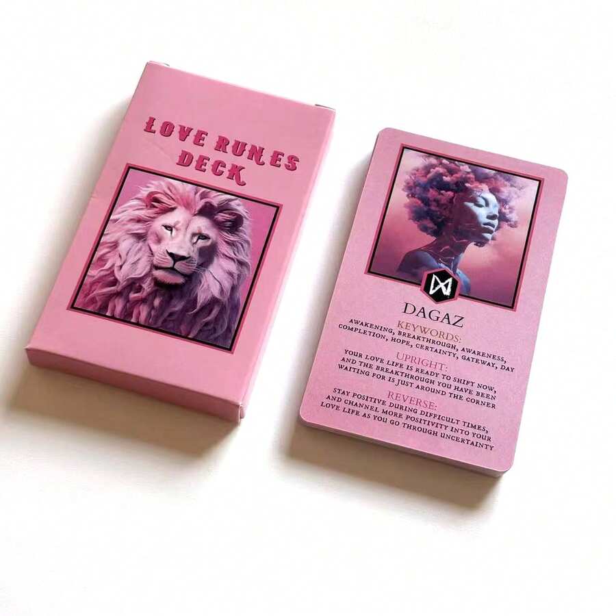 可爱粉色爱情符文塔罗牌，神秘塔罗牌占卜套装，附指南，用于占卜和灵性反思，适合14岁以上人群。 - 粉色 - 查看 1