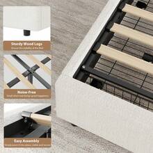 Meiyiu Twin/Full/Queen Size Bed Frame With Storage Drawers, Upholstered Boucle Platform Bed With Round Headboard, Heavy Duty & Noise Free, No Box Spring Needed - 白雙胞胎 - 查看 7