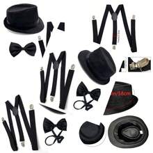 3 Packs 1920s Mens Costume Accessories Gangster Fedora Hat Bow Tie Y-Back Suspenders For Halloween Christmas Carnival Party Black - 如圖 - 查看 1