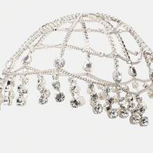 1 pieza Nueva cadena para el cabello con borlas, diadema con cristales de temperamento para baile y actuación, accesorio para el cabello femenino - Plateado - Ver 4