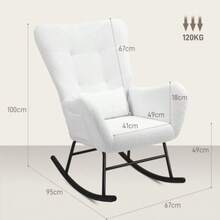 HOMCOM Rocking Chair With Armrests, Plush-Look Fabric Backrest, Lumbar Cushion And Side Pocket, Ideal For The Living Room Or Bedroom. Colour: White. - White - View 3