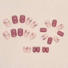 XAPY Press On Nails Sh Square Fake Nails With Floral Designs Purple Nails Press Ons Glos Glue On Nails  Acrylic Nails Nude False Nails Aficial Stick On Nails For Wen 24Pcs - Màu tím - Xem 4