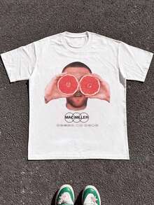 Size Plus  1 Pcs  Man Holding Grapefruit Print T Shirt Tops TEE  T Shirt - White - View 1