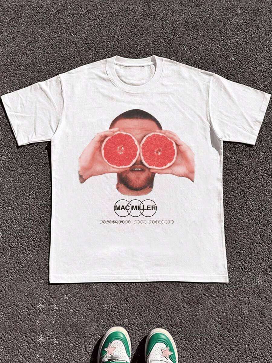 Size Plus  1 Pcs  Man Holding Grapefruit Print T Shirt Tops TEE  T Shirt - White - View 1