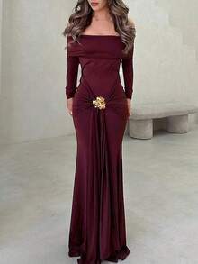 Christmas Elegant Solid Color Off Shoulder Fishtail Formal Party Dress