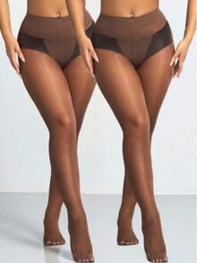 2 Pairs Women's 30D Sheer Pantyhose, Coffee Brown Tights, Fashionable & Minimalist - Coffee Brown - View 1