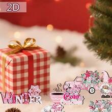6 adornos navideños de madera para mesa: simpático muñeco de nieve, enano y camión. Decoración rústica para el hogar. - Rosa - Ver 5