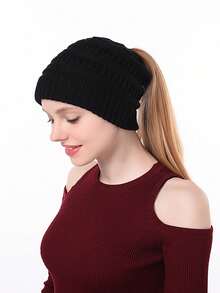 1顶新款欧美针织马尾辫开口帽，多功能保暖时尚女式户外帽 - 1pcs - 查看 19