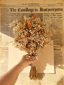 1 Bouquet Mixed With Baby's Breath, Gypsophila, Bunny Tails, And Gem Grass, Natural Floral Bouquet For Tabletop Vase, Wedding, Bridal Bouquet, Home/Office Decor, Party - Orange - View 4