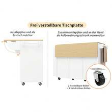 Kitchen Cabinet, Wood Grain Serving Cart, Kitchen Trolley With Wheels And Countertop, Kitchen Trolley With Spice Rack And Towel Rack, Kitchen Island With Sliding Doors And Drawers, White - White + MDF - View 4