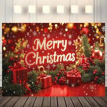 1pc Christmas Party Banner, Polyester Material, Christmas Gift Background, Suitable For Indoor/Outdoor Decoration, Holiday Decor, Christmas Party Decoration, Yard Decor, Photography Backdrop - Multicolor - View 3