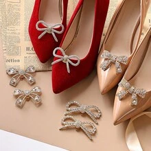 2pcs Shiny Silver Butterfly Shoe Clips, Metallic Mesh Texture, Fully Studded With Rhinestones. Exquisite And Glamorous, Adds Elegant Charm To Footwear - Gold - View 10