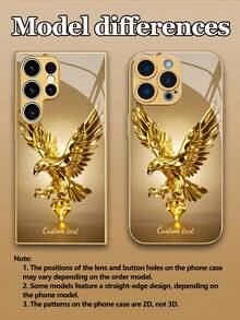 1pc Customizable Personalized Text & Gold Luxury Crystal Eagle Design Tempered Glass Phone Case, Compatible With IPhone 17 Pro Max/17 Air/16 Plus/15/17/13/12/11/XS Max/6 7 8 Plus, S25 Edge/S20/24 Plus/S23 FE/S21 Ultra, Fashion High-Definition Printing, Best Gift For Friends, Classmates, Girlfriends, Brothers, Family - Gold - View 6
