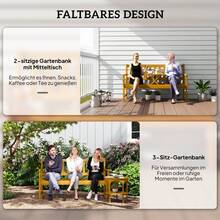 Wooden Garden Bench For 2 People, Weather-Resistant Seating Bench, Garden Furniture With Backrest And Armrests, Folding Park Bench With A Load Capacity Of 320 Kg, Balcony Bench, Wooden Bench For Balcony, Garden, 149x56.5x89cm, Teak - 1 - 查看 8