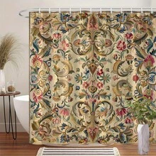 1 Piece Vintage Floral Tapestry Shower Curtain - Baroque/Rococo Style Design, Pink, Blue, Green, Gold Exquisite Floral And Leaf Patterns - 70.86x 70.86inch , Machine Washable Bathroom Decoration Includes , Elegant Shower Curtain, Luxurious Texture - 彩色 - 查看 1