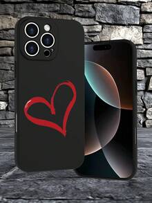 Lujo Ligero, Estilo y Belleza Carácter del corazón Love  Funda de Teléfono de Textura Mate Negra, Compatible con 17PROMAX, 17PRO, 17Air, 17, 16PROMAX, 16PRO, 15PROMAX, 15PRO y Todos los Mo - Negro - Ver 3