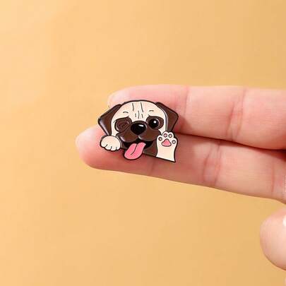 1PC Cute Pug Enamel Pin - Featuring A Winking Pug With Tongue Out And Paw Detail, Peeking Design, Lapel Brooch For Dog Lovers, Daily Wear Or Gifting, Adorable Pet - Themed Fashion Accessory